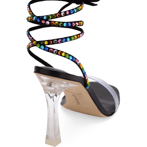 Larroud Suede Disco GloriaEmbellished Wrap Sandal Heels - Picture 3 of 10